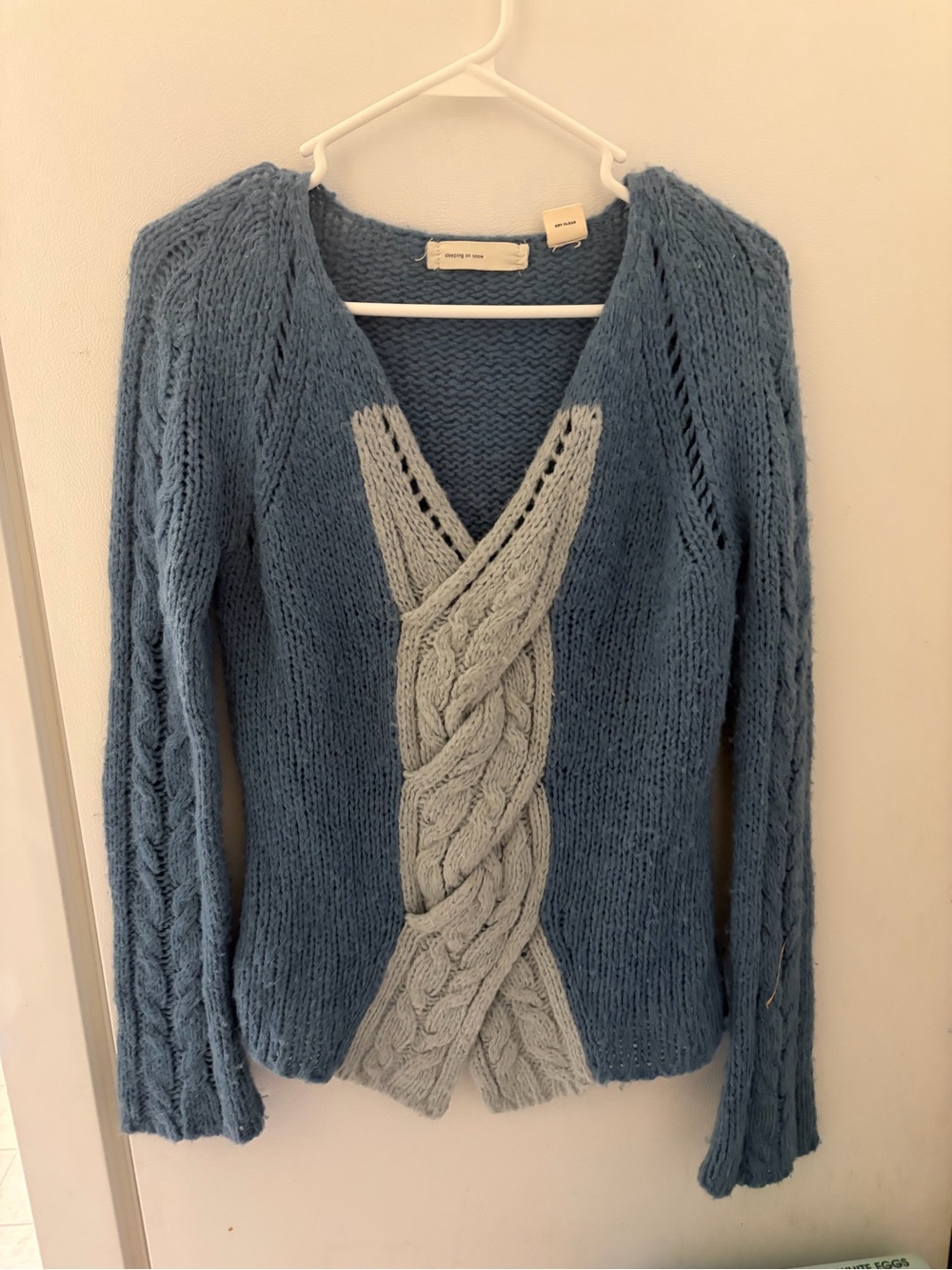 Anthropologie Brand Blue Cable Knit V-Neck Sweater